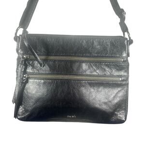 The Sak Black Leather Crossbody shoulder Bag Double Zip Front Adjustable Strap